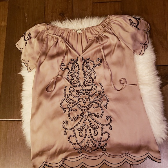 Embroidered Cut-Out Satin  Top - Picture 3 of 4